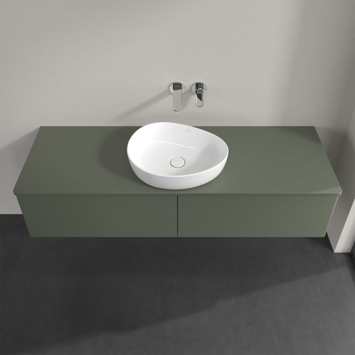 Villeroy & Boch Antao Waschbeckenunterschrank, 160 x 36 cm, 2 Auszüge, Front mit Struktur, mit Hahnloch, für Waschtisch mittig