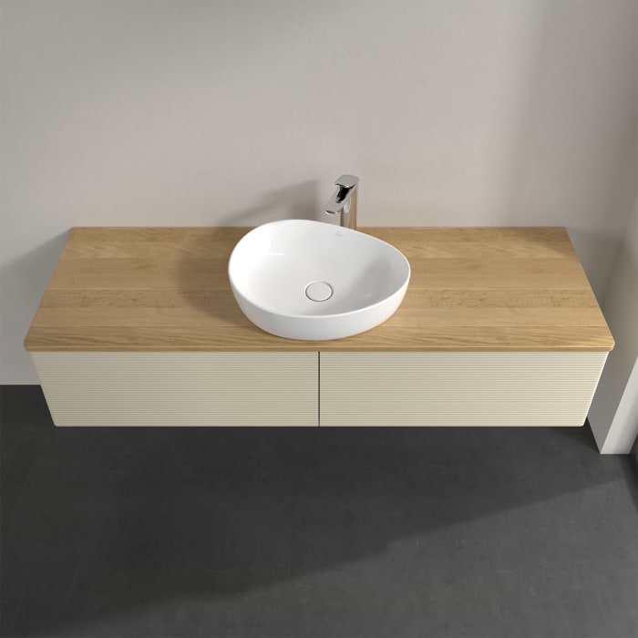 Villeroy & Boch Antao Waschbeckenunterschrank, 160 x 36 cm, 2 Auszüge, Front mit Struktur, mit Hahnloch, für Waschtisch mittig