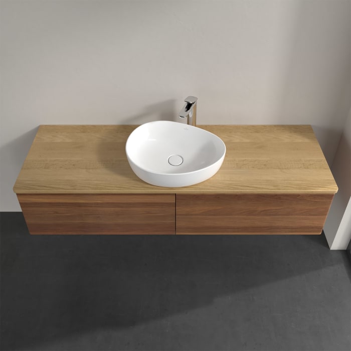 Villeroy & Boch Antao Waschbeckenunterschrank, 160 x 36 cm, 2 Auszüge, Front mit Struktur, mit Hahnloch, für Waschtisch mittig