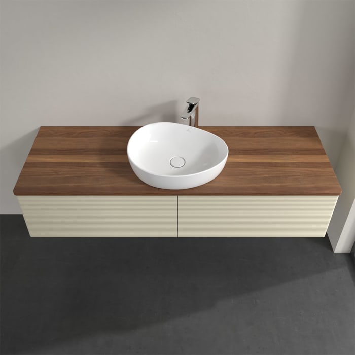 Villeroy & Boch Antao Waschbeckenunterschrank, 160 x 36 cm, 2 Auszüge, Front mit Struktur, mit Hahnloch, für Waschtisch mittig