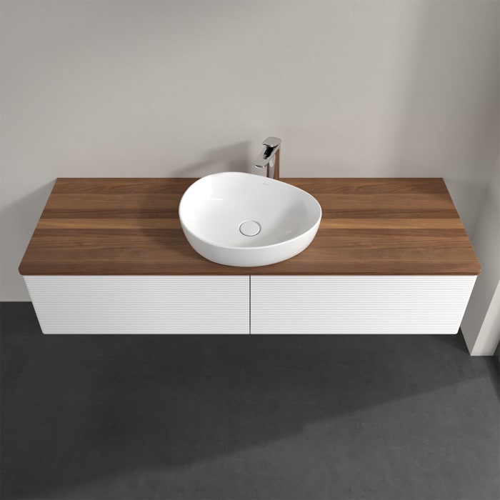 Villeroy & Boch Antao Waschbeckenunterschrank, 160 x 36 cm, 2 Auszüge, Front mit Struktur, mit Hahnloch, für Waschtisch mittig