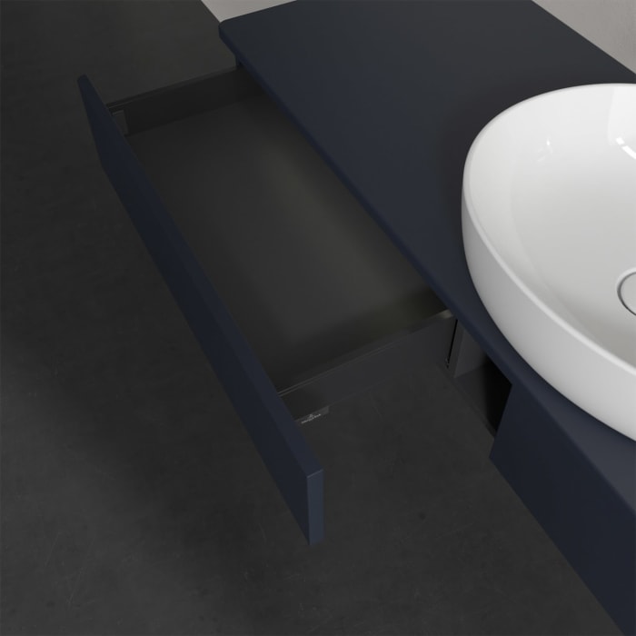 Villeroy & Boch Antao Waschbeckenunterschrank, 160 x 19 cm, 2 Auszüge mit LED-Licht, Front ohne Struktur, ohne Hahnloch, für Waschtisch mittig