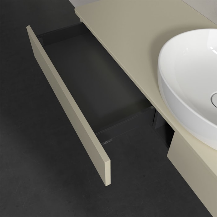 Villeroy & Boch Antao Waschbeckenunterschrank, 160 x 19 cm, 2 Auszüge mit LED-Licht, Front ohne Struktur, ohne Hahnloch, für Waschtisch mittig