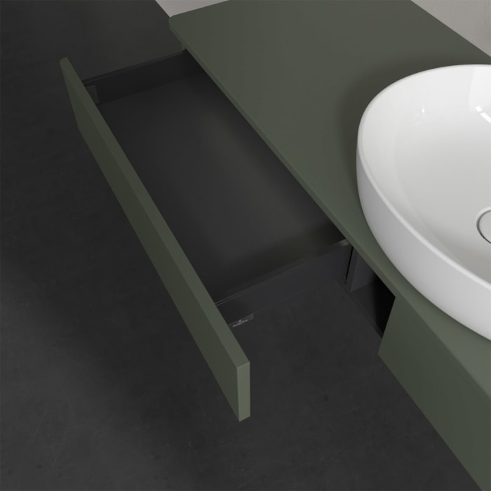 Villeroy & Boch Antao Waschbeckenunterschrank, 160 x 19 cm, 2 Auszüge mit LED-Licht, Front ohne Struktur, ohne Hahnloch, für Waschtisch mittig