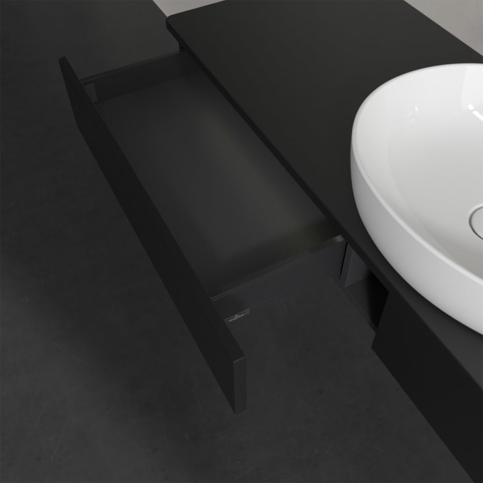 Villeroy & Boch Antao Waschbeckenunterschrank, 160 x 19 cm, 2 Auszüge mit LED-Licht, Front ohne Struktur, ohne Hahnloch, für Waschtisch mittig