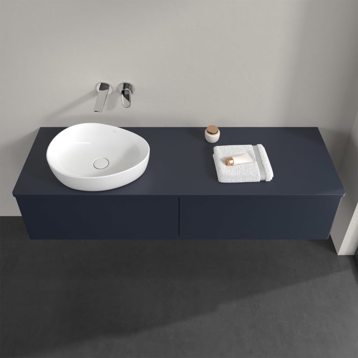 Villeroy & Boch Antao Waschbeckenunterschrank, 160 x 36 cm, 2 Auszüge, Front ohne Struktur, ohne Hahnloch, für Waschtisch links