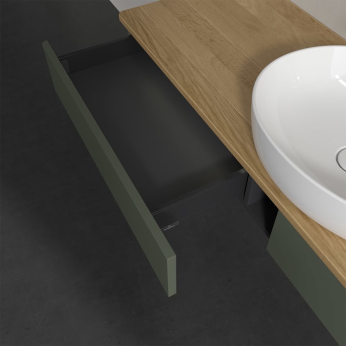 Villeroy & Boch Antao Waschbeckenunterschrank, 160 x 19 cm, 2 Auszüge mit LED-Licht, Front ohne Struktur, ohne Hahnloch, für Waschtisch mittig