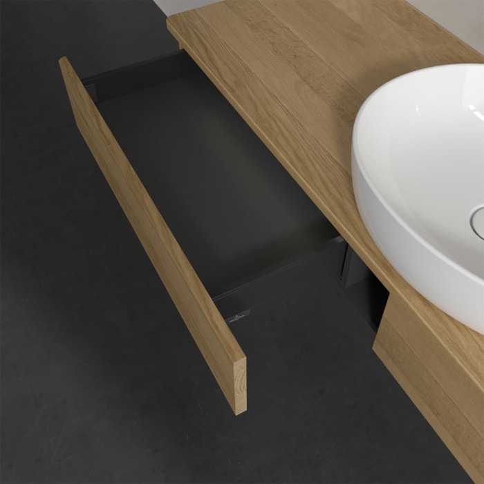 Villeroy & Boch Antao Waschbeckenunterschrank, 160 x 19 cm, 2 Auszüge mit LED-Licht, Front ohne Struktur, ohne Hahnloch, für Waschtisch mittig