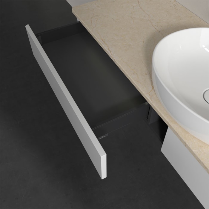 Villeroy & Boch Antao Waschbeckenunterschrank, 160 x 19 cm, 2 Auszüge mit LED-Licht, Front ohne Struktur, ohne Hahnloch, für Waschtisch mittig