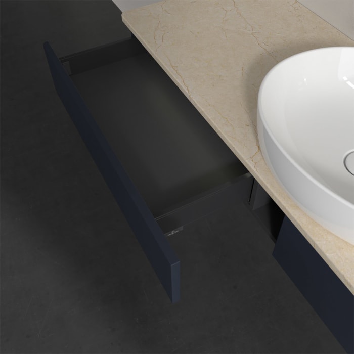 Villeroy & Boch Antao Waschbeckenunterschrank, 160 x 19 cm, 2 Auszüge mit LED-Licht, Front ohne Struktur, ohne Hahnloch, für Waschtisch mittig