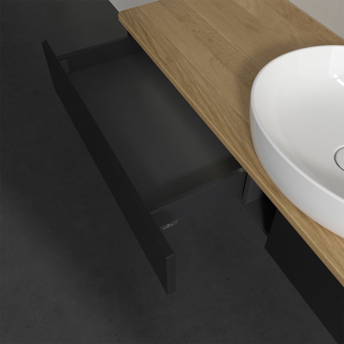 Villeroy & Boch Antao Waschbeckenunterschrank, 160 x 19 cm, 2 Auszüge mit LED-Licht, Front ohne Struktur, mit Hahnloch, für Waschtisch mittig