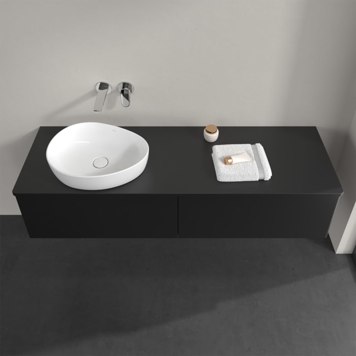 Villeroy & Boch Antao Waschbeckenunterschrank, 160 x 36 cm, 2 Auszüge, Front ohne Struktur, mit Hahnloch, für Waschtisch links