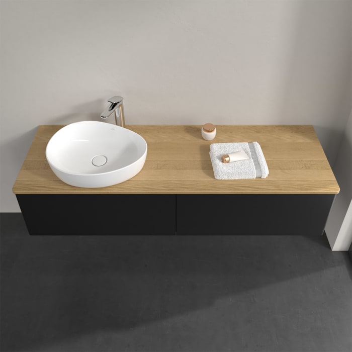 Villeroy & Boch Antao Waschbeckenunterschrank, 160 x 36 cm, 2 Auszüge, Front ohne Struktur, mit Hahnloch, für Waschtisch links