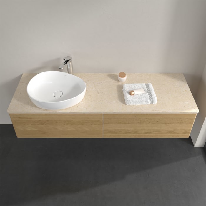 Villeroy & Boch Antao Waschbeckenunterschrank, 160 x 36 cm, 2 Auszüge, Front ohne Struktur, mit Hahnloch, für Waschtisch links