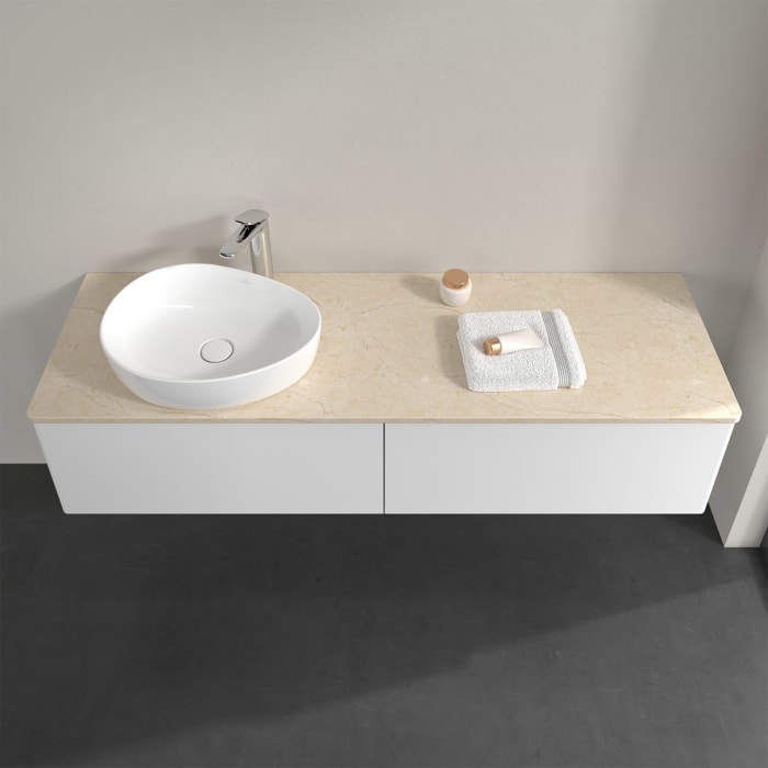 Villeroy & Boch Antao Waschbeckenunterschrank, 160 x 36 cm, 2 Auszüge, Front ohne Struktur, mit Hahnloch, für Waschtisch links