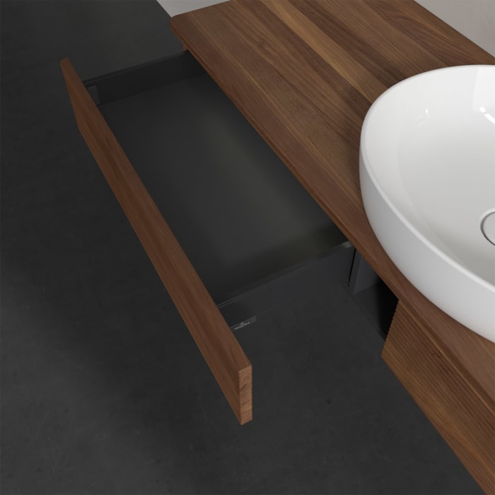 Villeroy & Boch Antao Waschbeckenunterschrank, 160 x 19 cm, 2 Auszüge mit LED-Licht, Front mit Struktur, ohne Hahnloch, für Waschtisch mittig