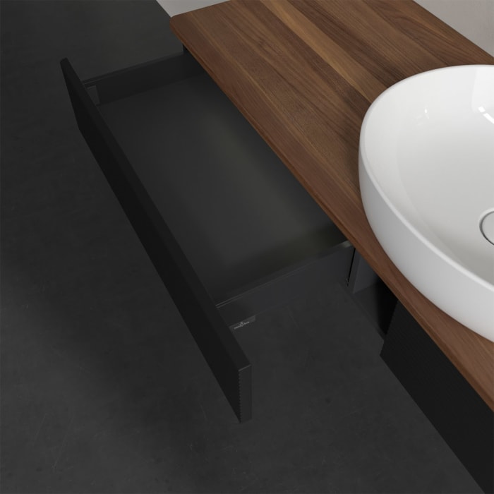 Villeroy & Boch Antao Waschbeckenunterschrank, 160 x 19 cm, 2 Auszüge mit LED-Licht, Front mit Struktur, ohne Hahnloch, für Waschtisch mittig