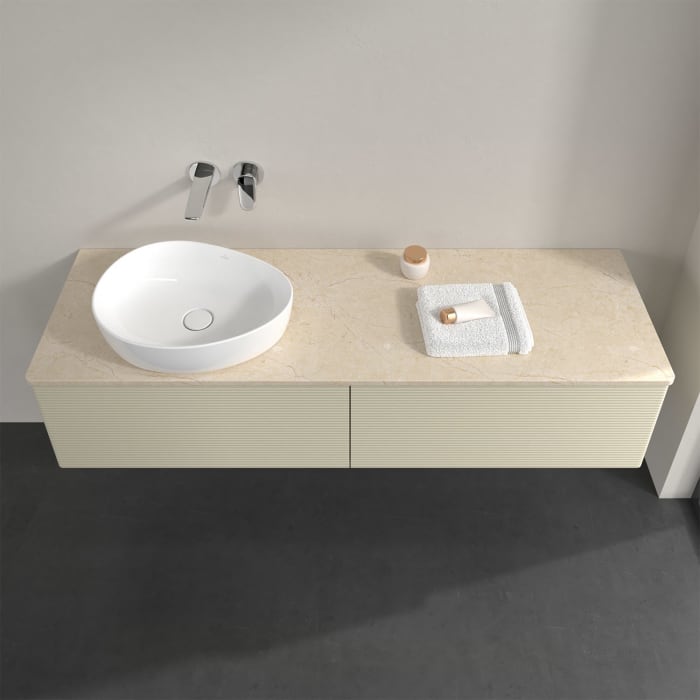 Villeroy & Boch Antao Waschbeckenunterschrank, 160 x 36 cm, 2 Auszüge, Front mit Struktur, ohne Hahnloch, für Waschtisch links