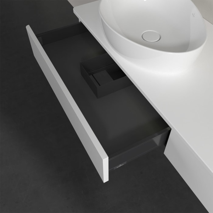 Villeroy & Boch Antao Waschbeckenunterschrank, 160 x 19 cm, 2 Auszüge mit LED-Licht, Front ohne Struktur, ohne Hahnloch, für Waschtisch links