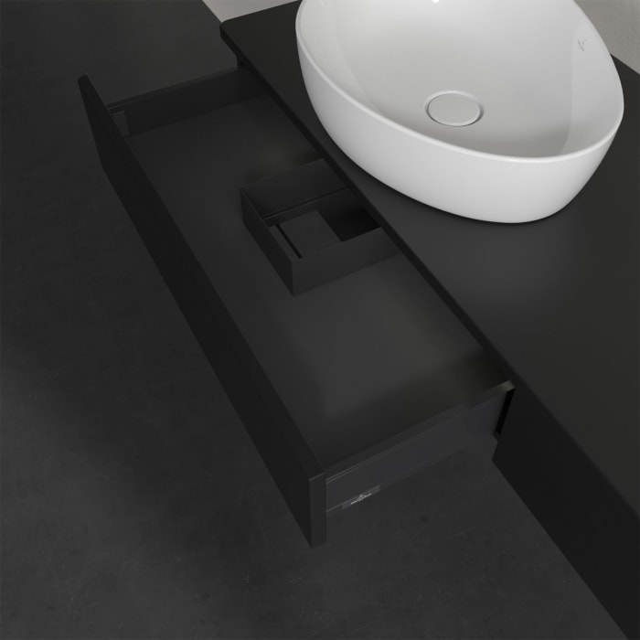 Villeroy & Boch Antao Waschbeckenunterschrank, 160 x 19 cm, 2 Auszüge mit LED-Licht, Front ohne Struktur, ohne Hahnloch, für Waschtisch links