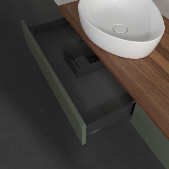 Villeroy & Boch Antao Waschbeckenunterschrank, 160 x 19 cm, 2 Auszüge mit LED-Licht, Front ohne Struktur, ohne Hahnloch, für Waschtisch links