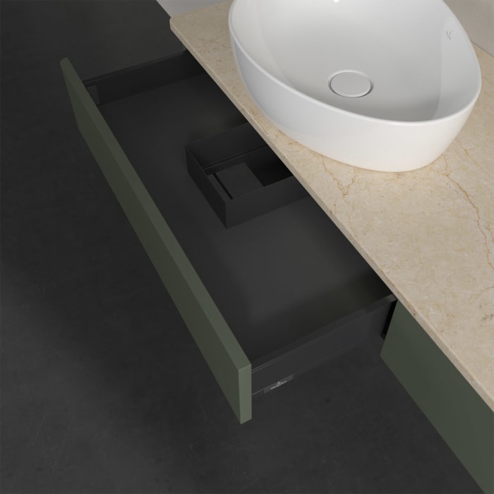 Villeroy & Boch Antao Waschbeckenunterschrank, 160 x 19 cm, 2 Auszüge mit LED-Licht, Front ohne Struktur, ohne Hahnloch, für Waschtisch links