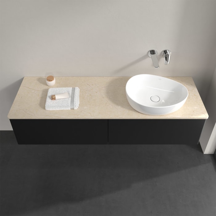 Villeroy & Boch Antao Waschbeckenunterschrank, 160 x 36 cm, 2 Auszüge, Front ohne Struktur, ohne Hahnloch, für Waschtisch rechts