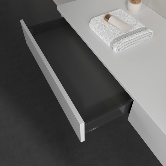 Villeroy & Boch Antao Waschbeckenunterschrank, 160 x 19 cm, 2 Auszüge mit LED-Licht, Front ohne Struktur, ohne Hahnloch, für Waschtisch rechts