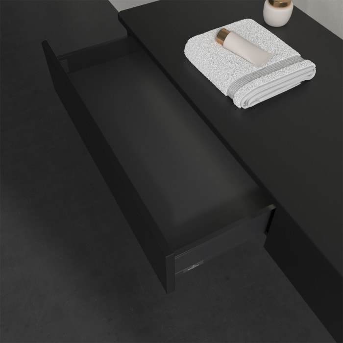 Villeroy & Boch Antao Waschbeckenunterschrank, 160 x 19 cm, 2 Auszüge mit LED-Licht, Front ohne Struktur, ohne Hahnloch, für Waschtisch rechts