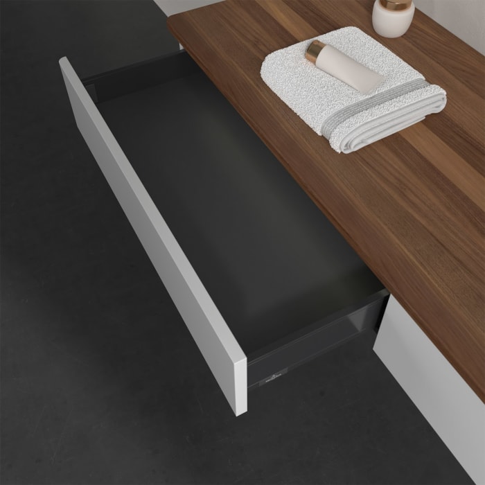 Villeroy & Boch Antao Waschbeckenunterschrank, 160 x 19 cm, 2 Auszüge mit LED-Licht, Front ohne Struktur, ohne Hahnloch, für Waschtisch rechts