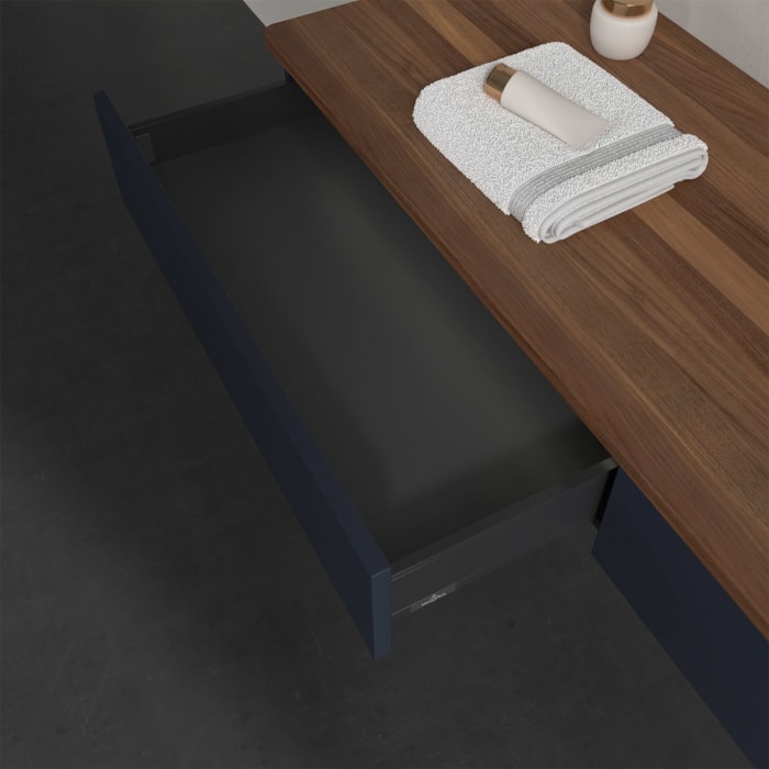 Villeroy & Boch Antao Waschbeckenunterschrank, 160 x 19 cm, 2 Auszüge mit LED-Licht, Front ohne Struktur, ohne Hahnloch, für Waschtisch rechts