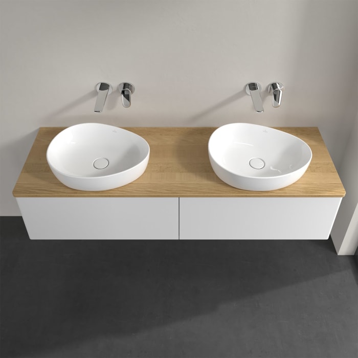 Villeroy & Boch Antao Waschbeckenunterschrank, 160 x 36 cm, 2 Auszüge, Front ohne Struktur, ohne Hahnloch, für Waschtisch links und rechts