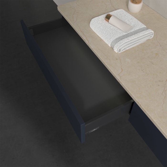 Villeroy & Boch Antao Waschbeckenunterschrank, 160 x 19 cm, 2 Auszüge mit LED-Licht, Front ohne Struktur, ohne Hahnloch, für Waschtisch rechts