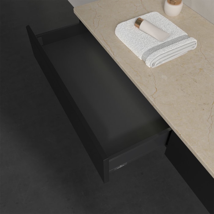 Villeroy & Boch Antao Waschbeckenunterschrank, 160 x 19 cm, 2 Auszüge mit LED-Licht, Front ohne Struktur, ohne Hahnloch, für Waschtisch rechts