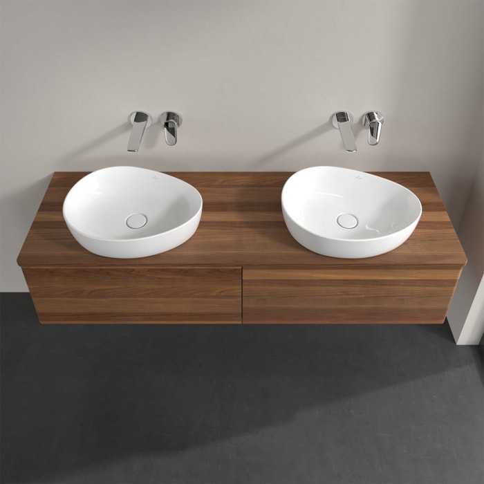 Villeroy & Boch Antao Waschbeckenunterschrank, 160 x 36 cm, 2 Auszüge, Front ohne Struktur, ohne Hahnloch, für Waschtisch links und rechts