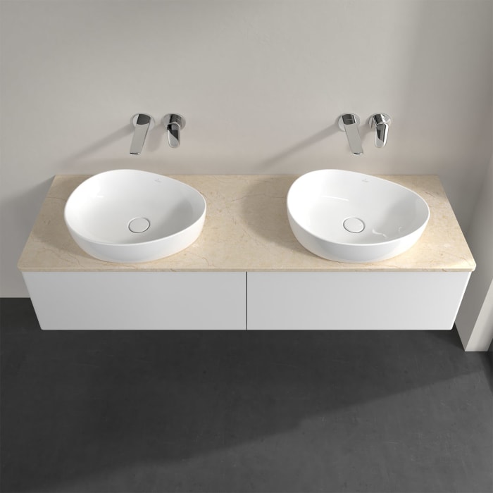 Villeroy & Boch Antao Waschbeckenunterschrank, 160 x 36 cm, 2 Auszüge, Front ohne Struktur, ohne Hahnloch, für Waschtisch links und rechts