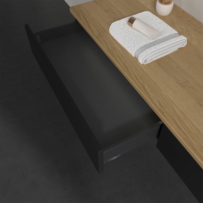 Villeroy & Boch Antao Waschbeckenunterschrank, 160 x 19 cm, 2 Auszüge mit LED-Licht, Front ohne Struktur, mit Hahnloch, für Waschtisch rechts