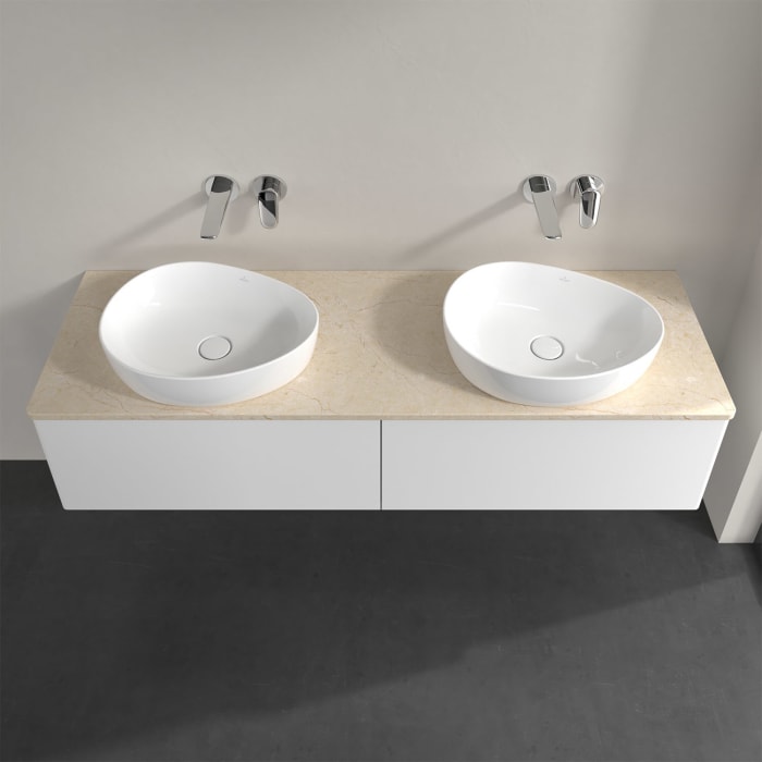 Villeroy & Boch Antao Waschbeckenunterschrank, 160 x 36 cm, 2 Auszüge, Front ohne Struktur, ohne Hahnloch, für Waschtisch links und rechts