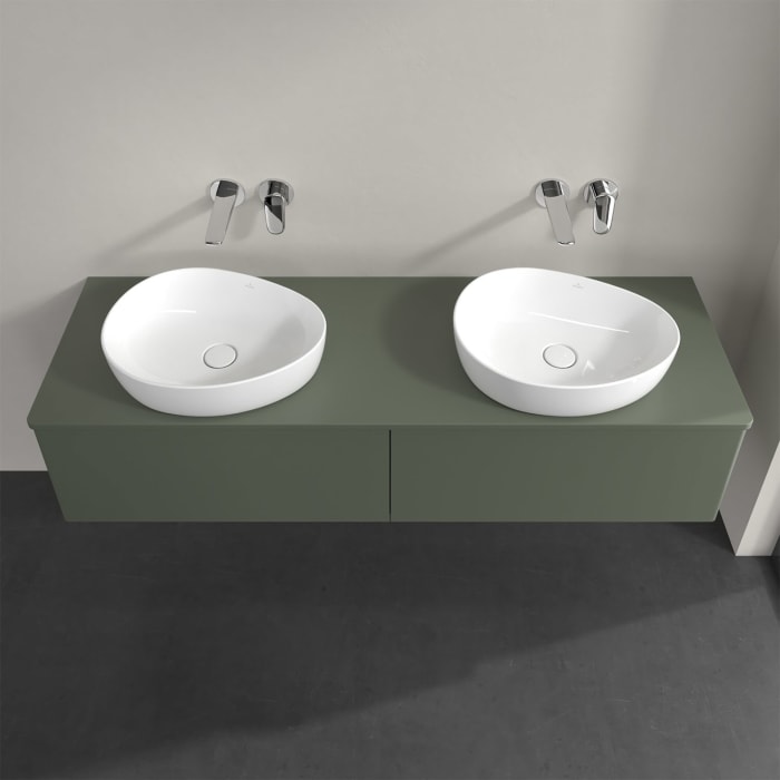 Villeroy & Boch Antao Waschbeckenunterschrank, 160 x 36 cm, 2 Auszüge, Front ohne Struktur, mit Hahnloch, für Waschtisch links und rechts