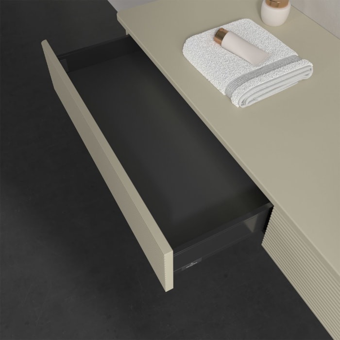 Villeroy & Boch Antao Waschbeckenunterschrank, 160 x 19 cm, 2 Auszüge mit LED-Licht, Front mit Struktur, ohne Hahnloch, für Waschtisch rechts