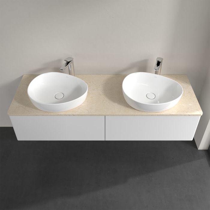 Villeroy & Boch Antao Waschbeckenunterschrank, 160 x 36 cm, 2 Auszüge, Front ohne Struktur, mit Hahnloch, für Waschtisch links und rechts