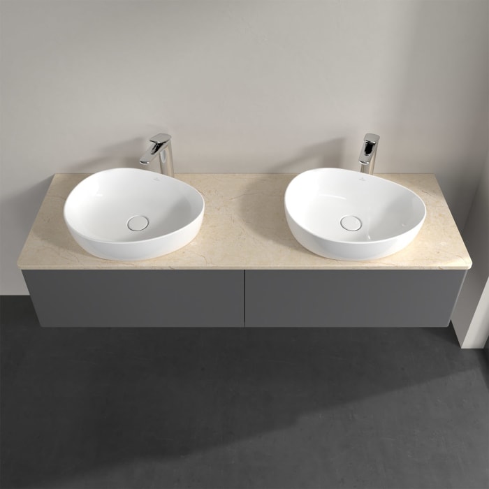 Villeroy & Boch Antao Waschbeckenunterschrank, 160 x 36 cm, 2 Auszüge, Front ohne Struktur, mit Hahnloch, für Waschtisch links und rechts