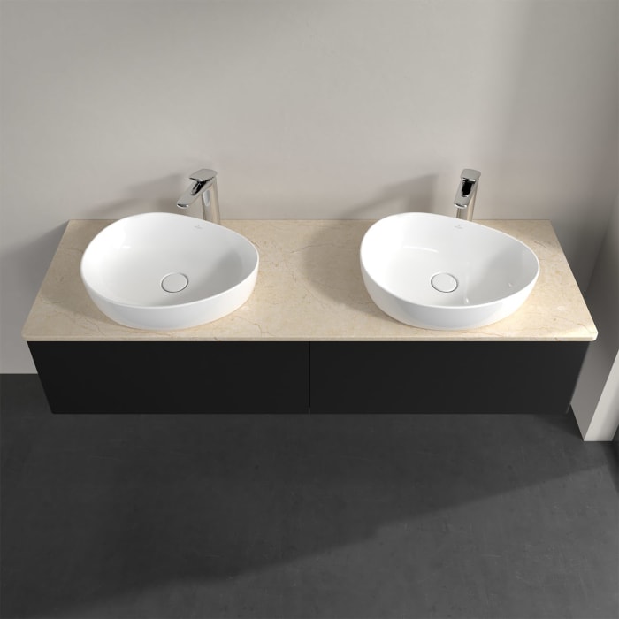 Villeroy & Boch Antao Waschbeckenunterschrank, 160 x 36 cm, 2 Auszüge, Front ohne Struktur, mit Hahnloch, für Waschtisch links und rechts