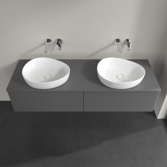 Villeroy & Boch Antao Waschbeckenunterschrank, 160 x 36 cm, 2 Auszüge, Front mit Struktur, ohne Hahnloch, für Waschtisch links und rechts