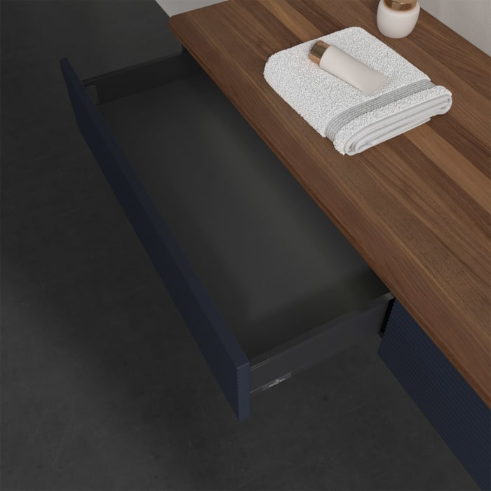 Villeroy & Boch Antao Waschbeckenunterschrank, 160 x 19 cm, 2 Auszüge mit LED-Licht, Front mit Struktur, ohne Hahnloch, für Waschtisch rechts