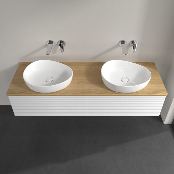 Villeroy & Boch Antao Waschbeckenunterschrank, 160 x 36 cm, 2 Auszüge, Front mit Struktur, ohne Hahnloch, für Waschtisch links und rechts