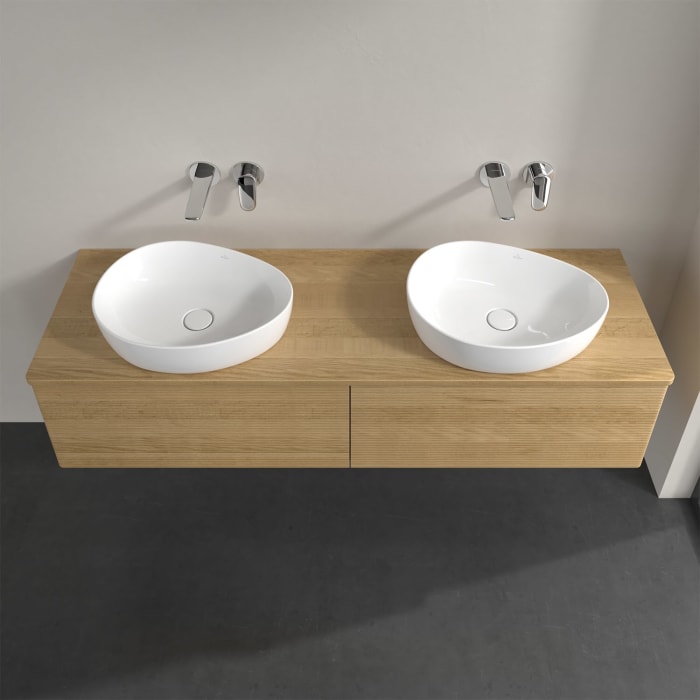 Villeroy & Boch Antao Waschbeckenunterschrank, 160 x 36 cm, 2 Auszüge, Front mit Struktur, ohne Hahnloch, für Waschtisch links und rechts