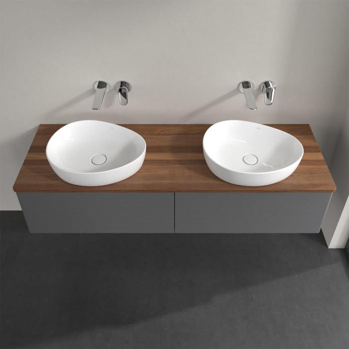 Villeroy & Boch Antao Waschbeckenunterschrank, 160 x 36 cm, 2 Auszüge, Front mit Struktur, ohne Hahnloch, für Waschtisch links und rechts