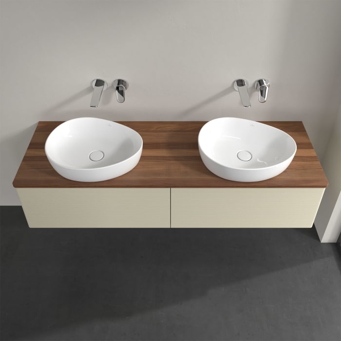 Villeroy & Boch Antao Waschbeckenunterschrank, 160 x 36 cm, 2 Auszüge, Front mit Struktur, ohne Hahnloch, für Waschtisch links und rechts