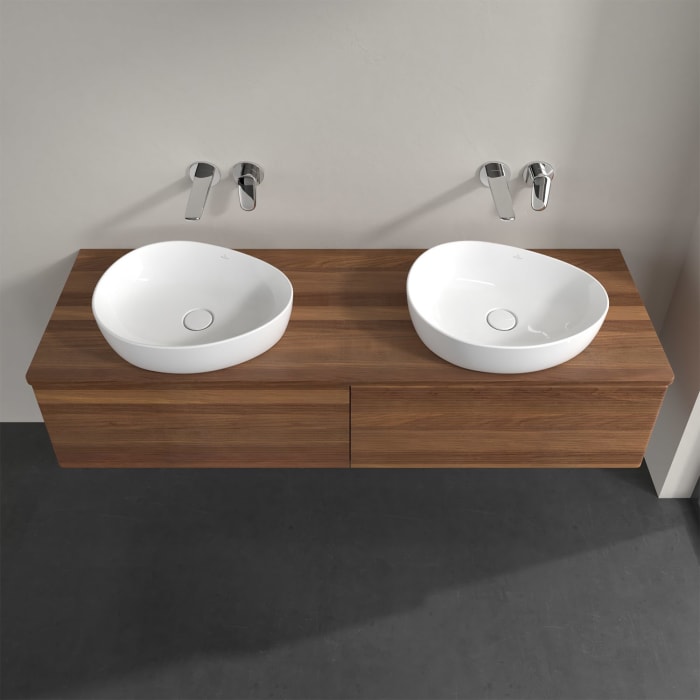 Villeroy & Boch Antao Waschbeckenunterschrank, 160 x 36 cm, 2 Auszüge, Front mit Struktur, ohne Hahnloch, für Waschtisch links und rechts